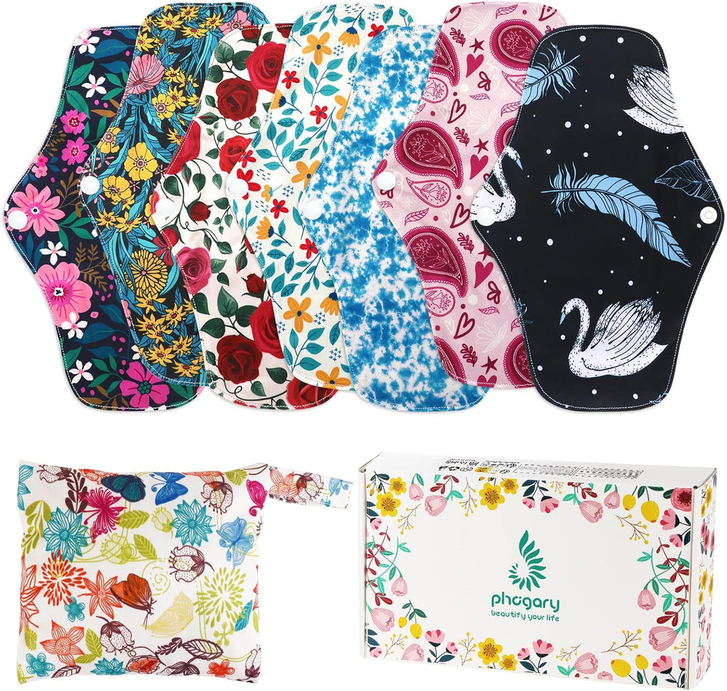PHOGARY Reusable Menstrual Pads, Washable Night Pads for Abundant Menstrual Flow, Large Pads Set with Wings, Washable, Ideal for Overnight Use