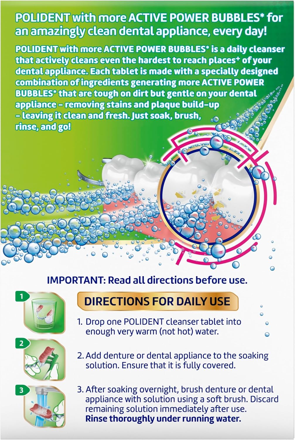 Polident Overnight Whitening Antibacterial Dental Appliance Cleanser Tablets, Mouthguard Cleaning Tablets, 60 Count