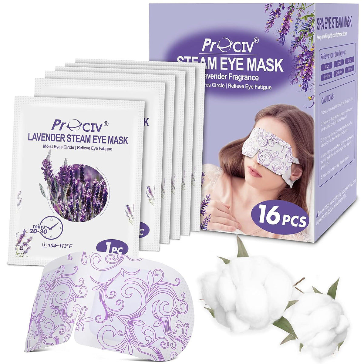 ProCIV 16 Packs Steam Eye Masks for Dry Eyes Self Heated Eye Mask Disposable Sleep Mask Soothing Headache Relief Dry,Hot Warm Compress for Stress Relief Relief Eye Fatigue, Spa Gifts