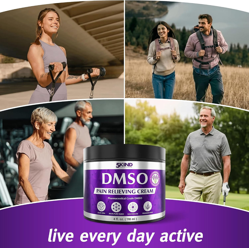 5Kind DMSO Cream for Pain Relief with Frankincense & Lavender 4 fl oz - 99.9% Pure DMSO Pharmaceutical Grade Cream - Aloe Vera, Magnesium & Arnica - Topical Muscle and Joint Pain Relief - Made in USA