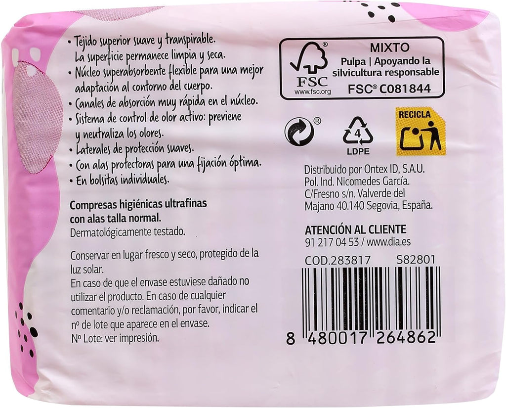 DIA ESOS DÍAS Ultra Thin Normal Pads with Wings Pack of 16