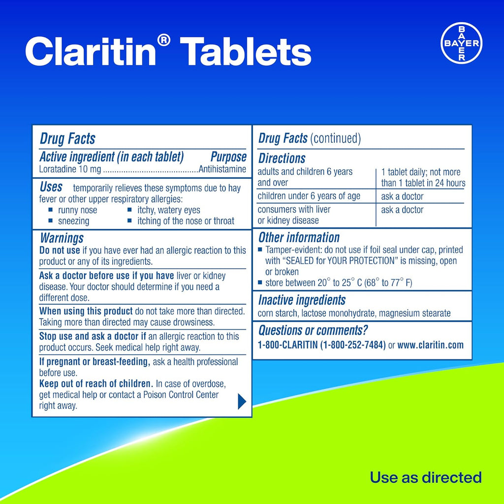 Claritin Allergy Medicine for Adults, 24-Hour Non-Drowsy Loratadine 10mg Pills, Antihistamine, 100 Tablets