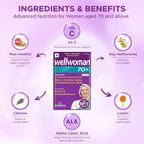 WELLWOMAN 70+ Multivitamins For Women Over Age 70 With Biotin,Isoflavones,Zinc,Vitamind To Support Physical & Mental Health,Improve Cognitive Function & Energy Levels Vegetarian,1 count,30 capsules