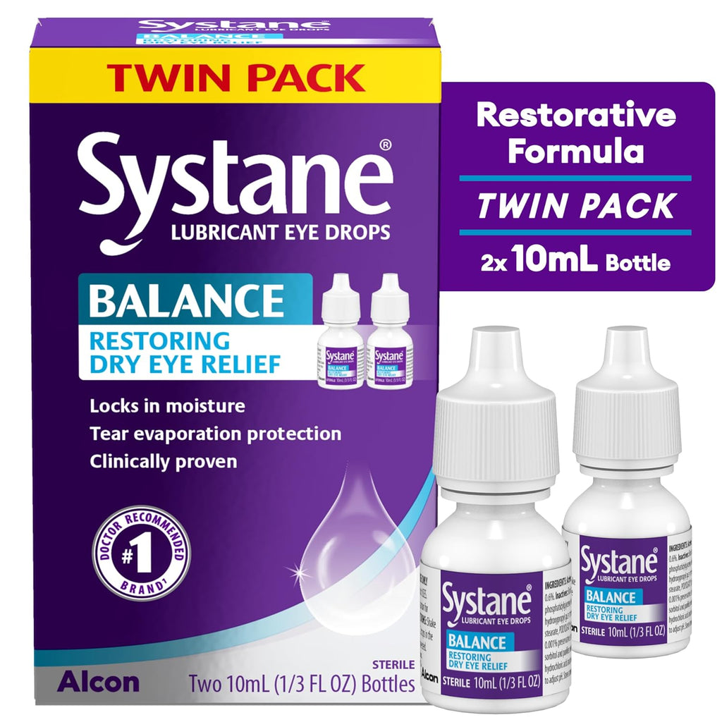 Systane BALANCE Lubricant Dry Eye Drops, 0.33 Fl Oz, 2 Pack