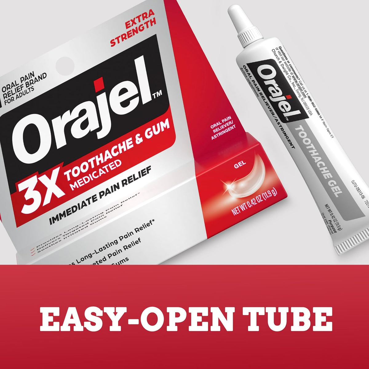 Orajel 3X Toothache and Gum Pain Medicated Pain Relief Gel, 0.42 Oz | Immediate Pain Relief, Extra Strength, Long-Lasting, Soothes Irrritated Gums, #1 Oral Pain Relief Brand