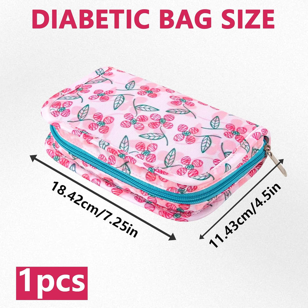 Lightweight Diabetes Travel Case, Diabetic Bag, Pink Flora | Portable Diabetic Supplies Travel Case for Glucometer, Blood Sugar Test Strips, Lancets & Syringes?Case Only ?