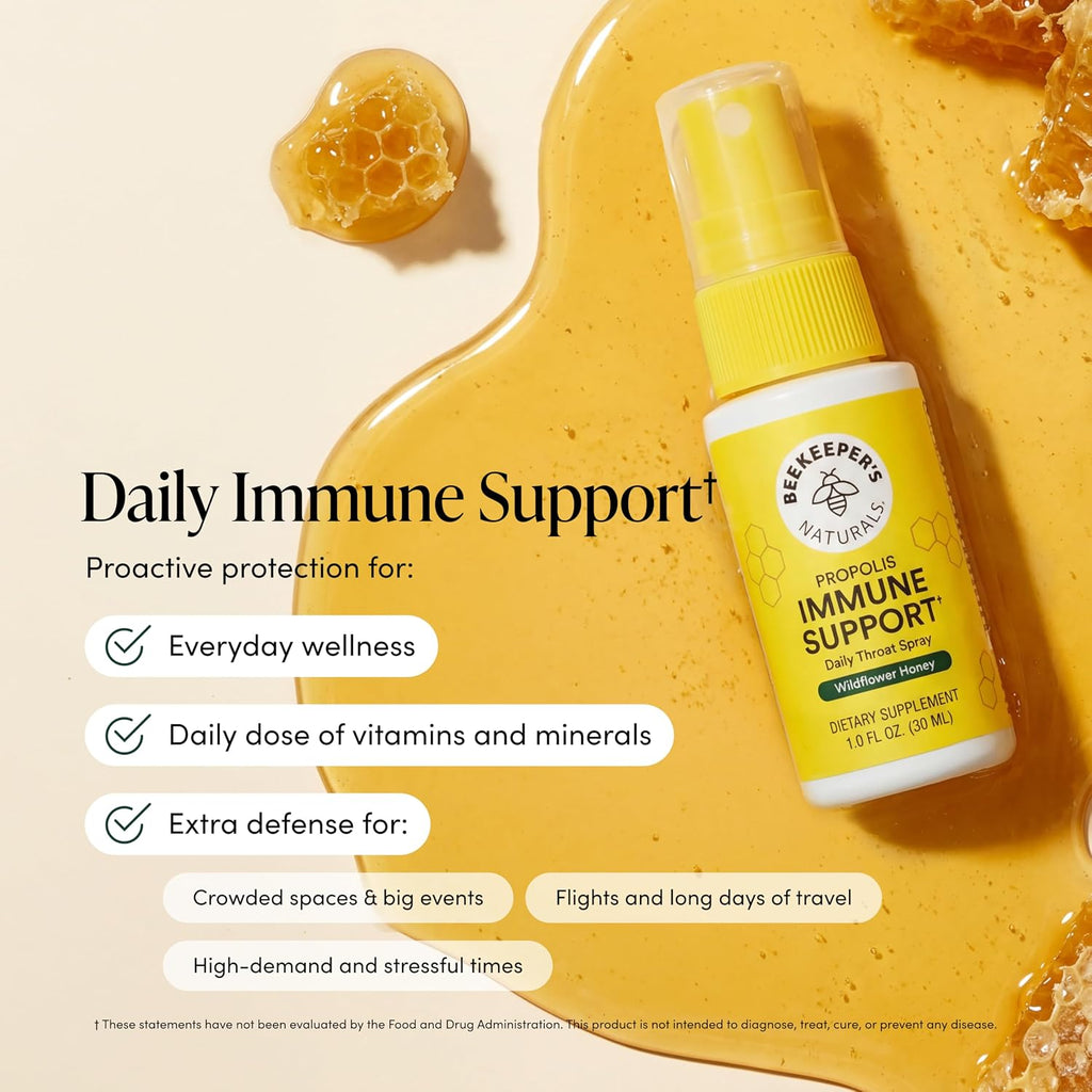 Beekeeper's Naturals Propolis Throat Spray for Daily Immune Support, 1 oz | 95% Bee Propolis Extract, Natural Immune Support & Sore Throat Relief, Antioxidants, Keto, Paleo, Gluten-Free