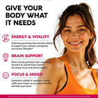 Vitamin B-Complex Gummies for Women & Men - Full B Complex & B12 - 60 Gummy | Vitamin B12, B1, B2, B3, B5, B6, B7 & B9 with Vitamin C & Choline - Energy, Brain & Mood - Natural Berry Flavor, Vegan