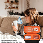 Elonbo Carrying Case Compatible with Portable Handheld Inhaler Nebulizer Machine, Asthma Inhaler/Handheld Atomizer Machine Hard Travel Bag, Mesh Pocket Fits Charging Cable, Black+inside Orange
