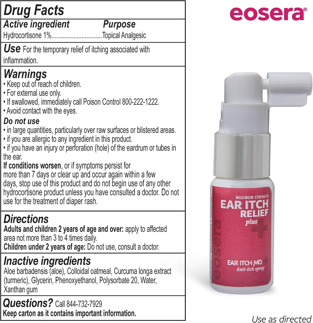 eosera Ear Itch MD +Plus Anti-Itch Spray - 10 mL - 1% Hydrocortisone - Ear Drops for Itchy Ears, Inflammation, Psoriasis, and Eczema Relief