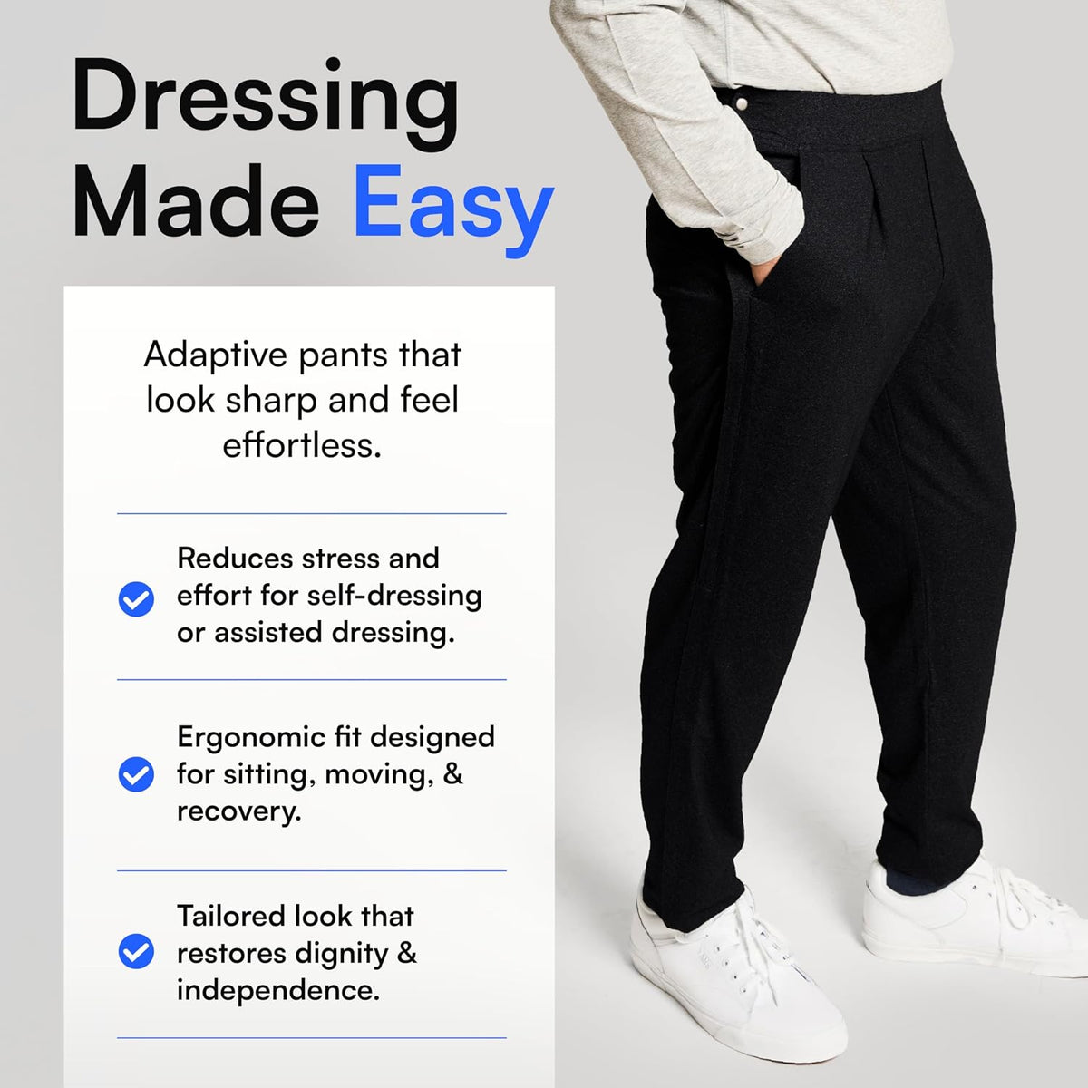 Joe & Bella Men’s Adaptive Pants with Side Zippers – Tear Away Post-Surgery Pants