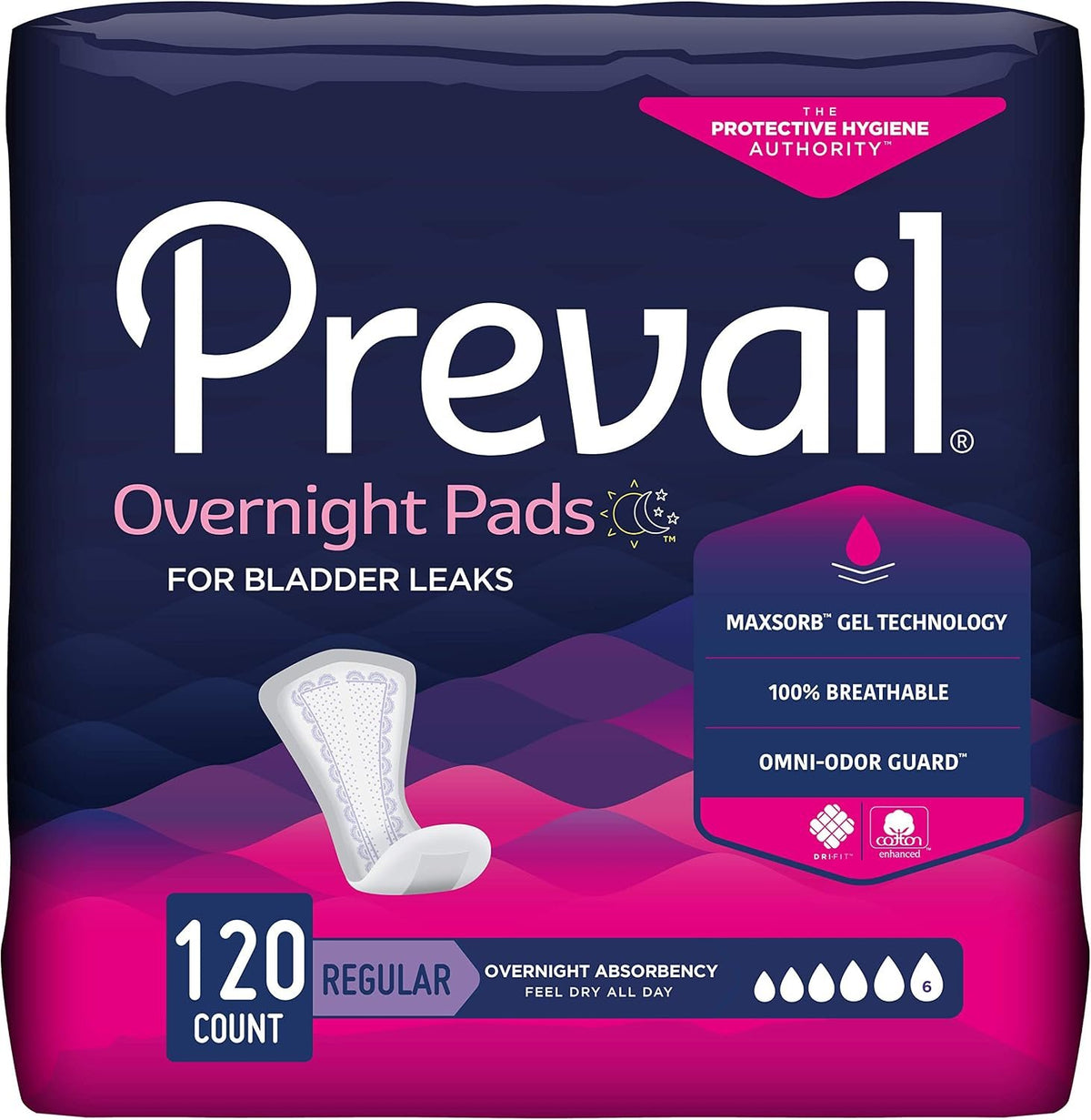 Prevail Proven - Incontinence Bladder Control Pads - Bladder Leak Pads - Overnight Absorbency, 120 Count (4 Packs of 30) | Disposable, Incontinence