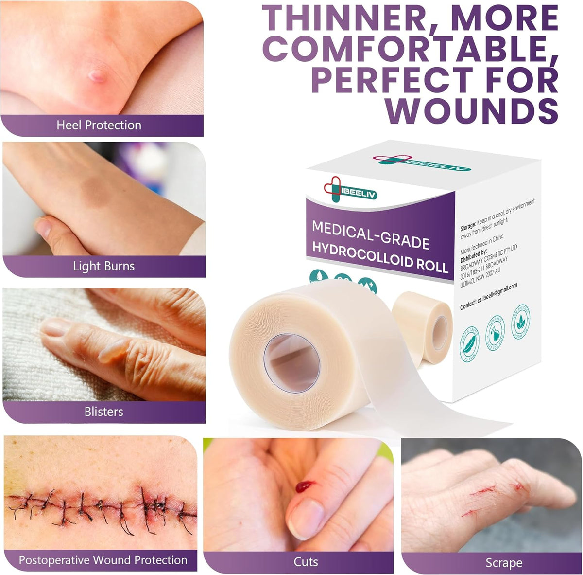 Medical-Grade Hydrocolloid Roll for Wound Care: 5cm × 1.5m Hydrocolloid Bandages, Cut-to-Size Self-Adhesive Patch Dressing, Waterproof & Ultra Absorbent Tape for Burns, Blisters, Acne, First Aid Kit