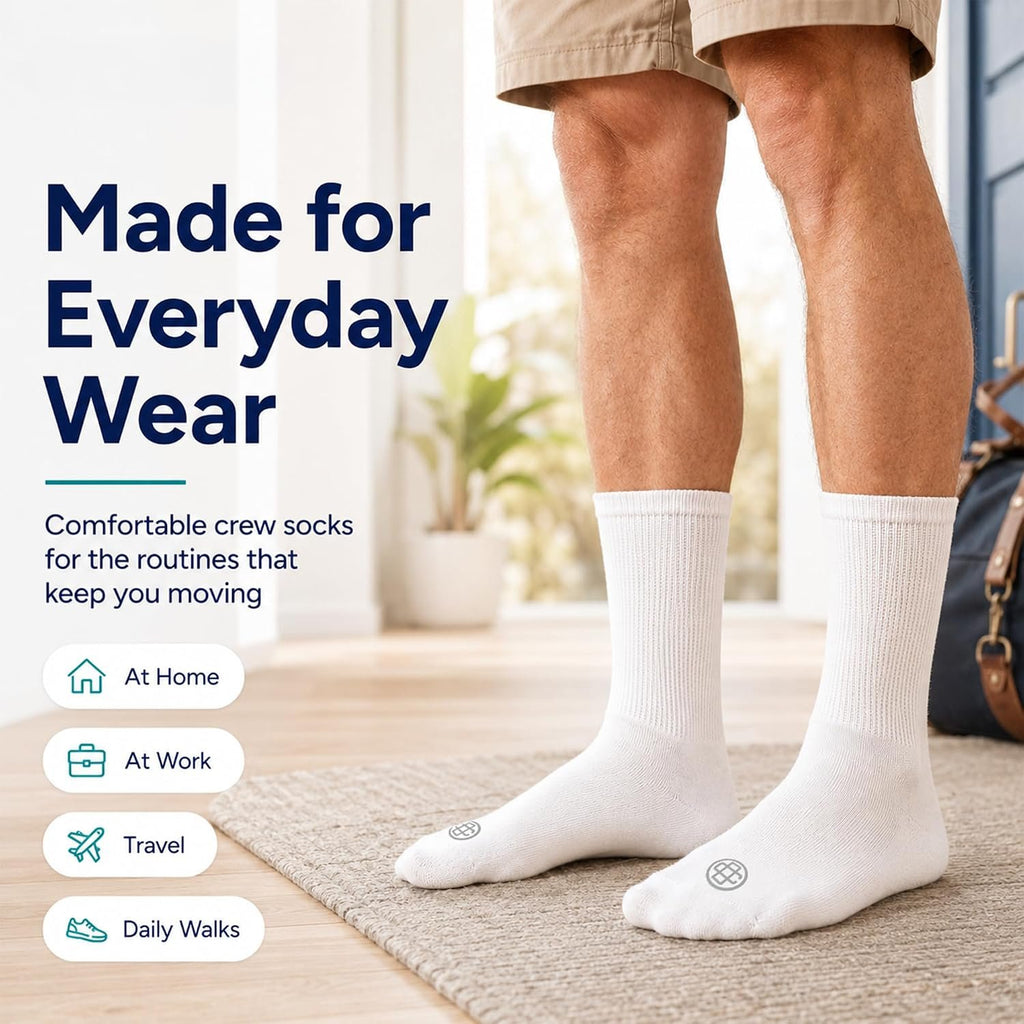 Doctor's Choice Diabetic Crew Socks for Men, Non-Binding Top, Seamless Toe | Fully Cushioned Footbed, Moisture-Wicking Fabric, Four-Way Stretch