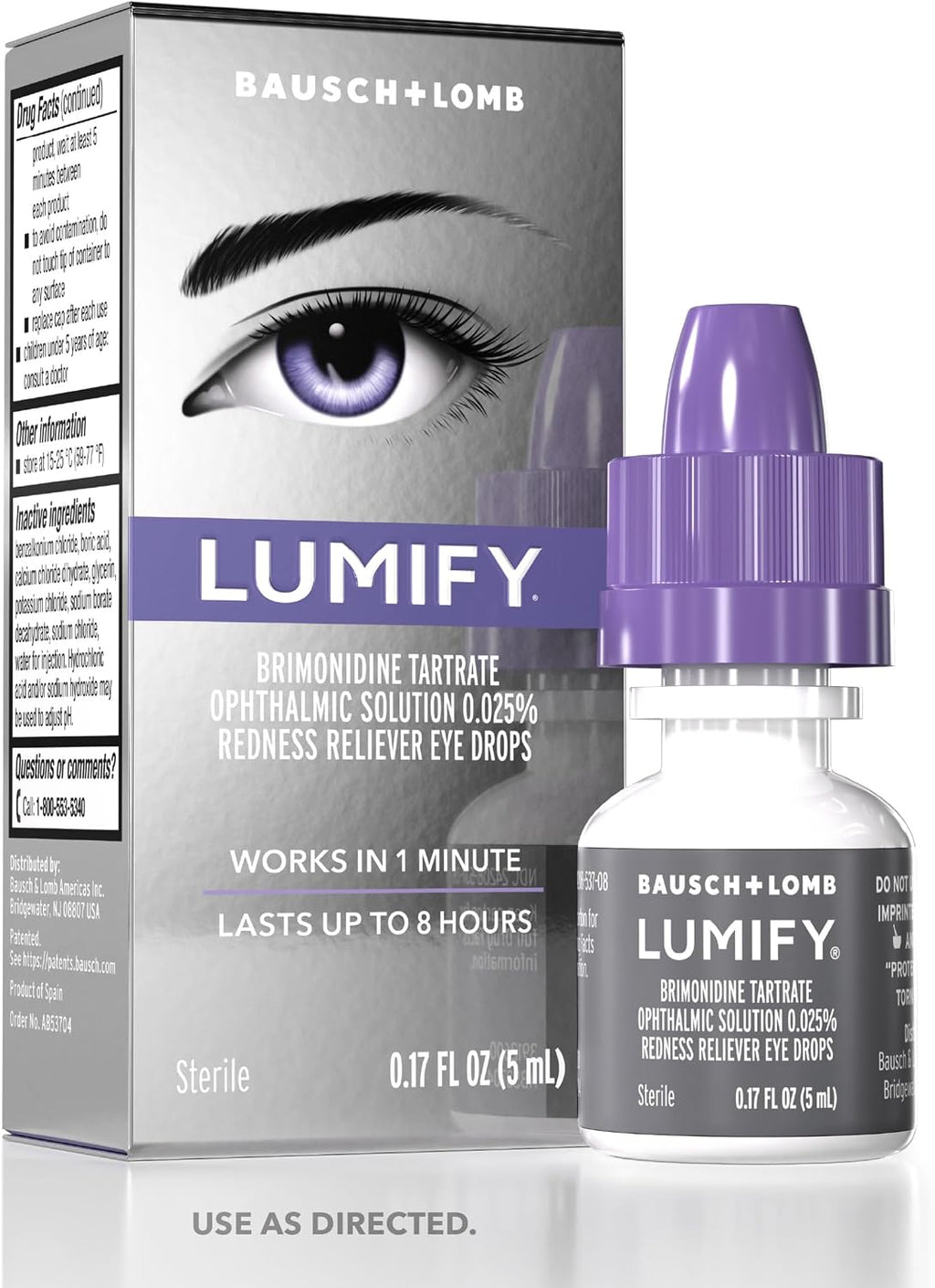 Lumify Redness Relief Eye Drops, Whiter & Brighter Looking Eyes, 0.17 oz | Fast-acting redness relief in 1 min, lasts up to 8 hours, For Whiter & Brighter Looking Eyes, 5 mL