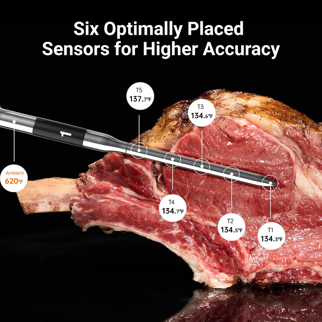 ThermoMaven WiFi Wireless Meat Thermometer, 4 Probes, Smart Base, 6 Sensors | Unlimted Monitor Range via APP, Commercial-Grade NIST Certified Accuracy, for Restaurant Kitchen, BBQ/Grill/Oven
