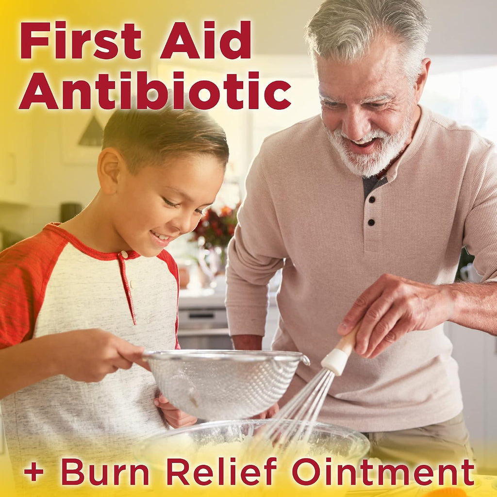 Amazon Basic Care First Aid Antibiotic + Burn Relief, Maximum Strength Triple Antibiotic Ointment for Minor Cuts, Scrapes, Infection Protection, 1 ounce (Pack of 1)