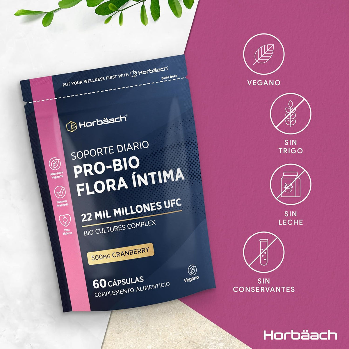 Pro-bio Woman Intimate Flora 22 Billion CFU with Cranberry | Inner Balance with Lactobacillus Reuteri + Lingonberry Extract | by Horbaach