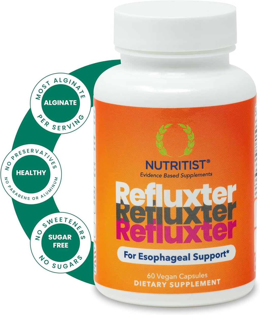 Refluxter Sodium Alginate Capsules 1000+ mg for Acid Reflux LPR & GERD | Natural alginate raft for heartburn, silent reflux & nighttime acid. Vegan supplement, 60 capsules, no aluminum or sugar