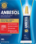 Anbesol Maximum Strength Gel Oral Pain Reliever, 0.33 oz | Instant oral pain relief from toothaches, gum pain and braces pain, canker sore treatment, 20% benzocaine, ADA accepted