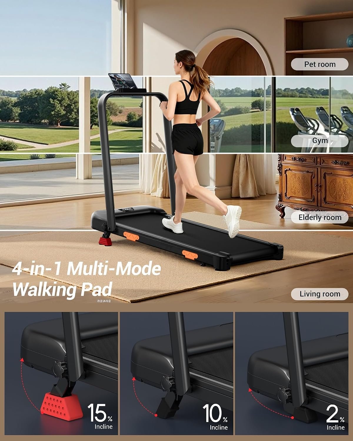 15% Incline Walking Pad Treadmill, Under Desk Treadmills for Home | Foldable Treadmill, Compact, Portable, 2.5HP Brushless, Home Office, Reomte Control, 300Lbs Capacity, LED Display