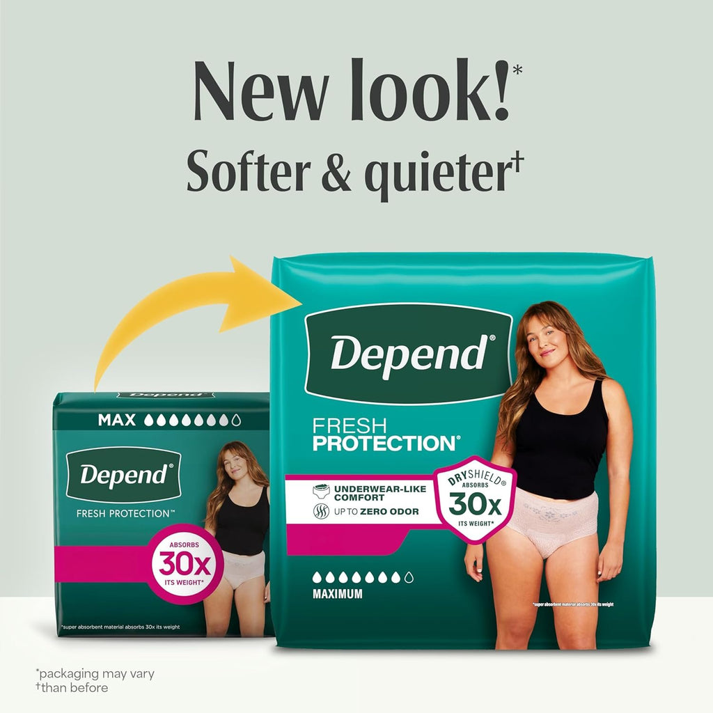 Depend Fresh Protection Adult Diapers for Women, Medium, 76 Count