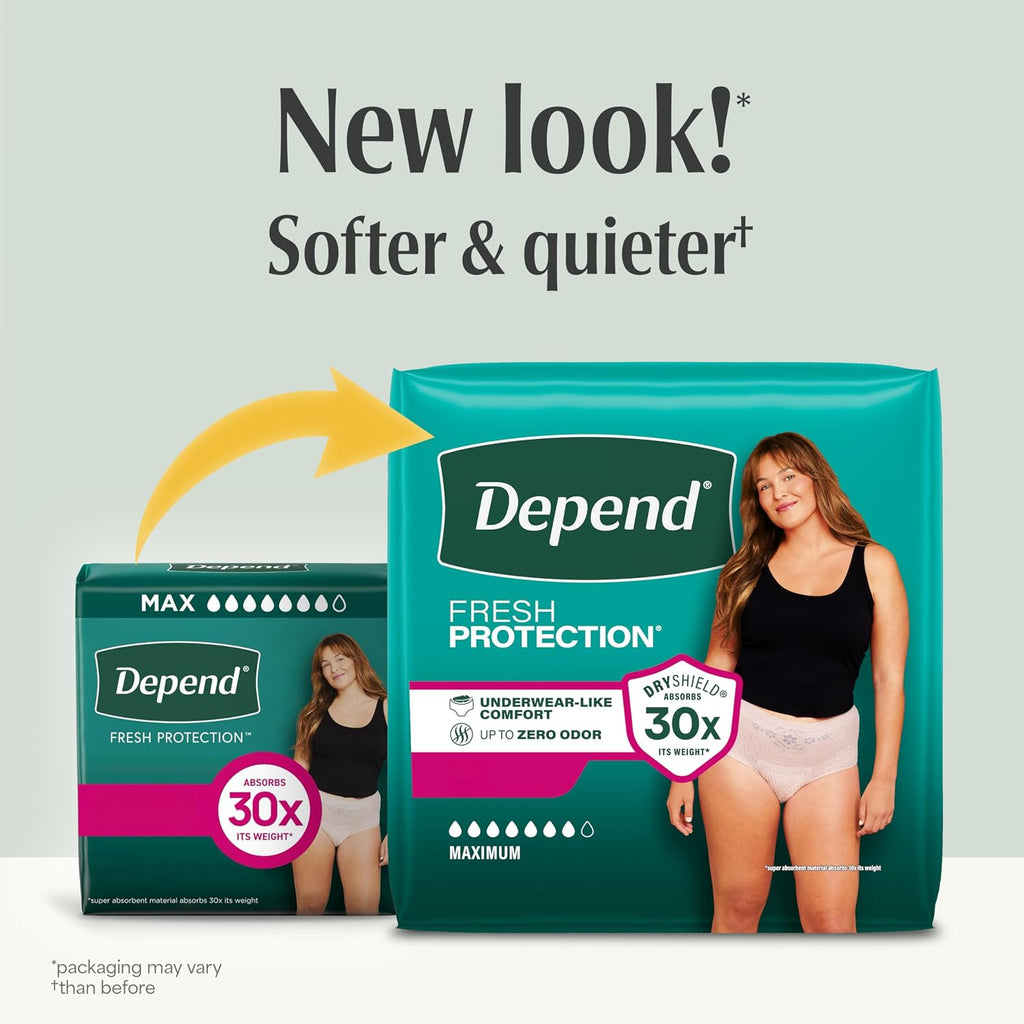 Depend Fresh Protection Adult Diapers for Women, Medium, 30 Count