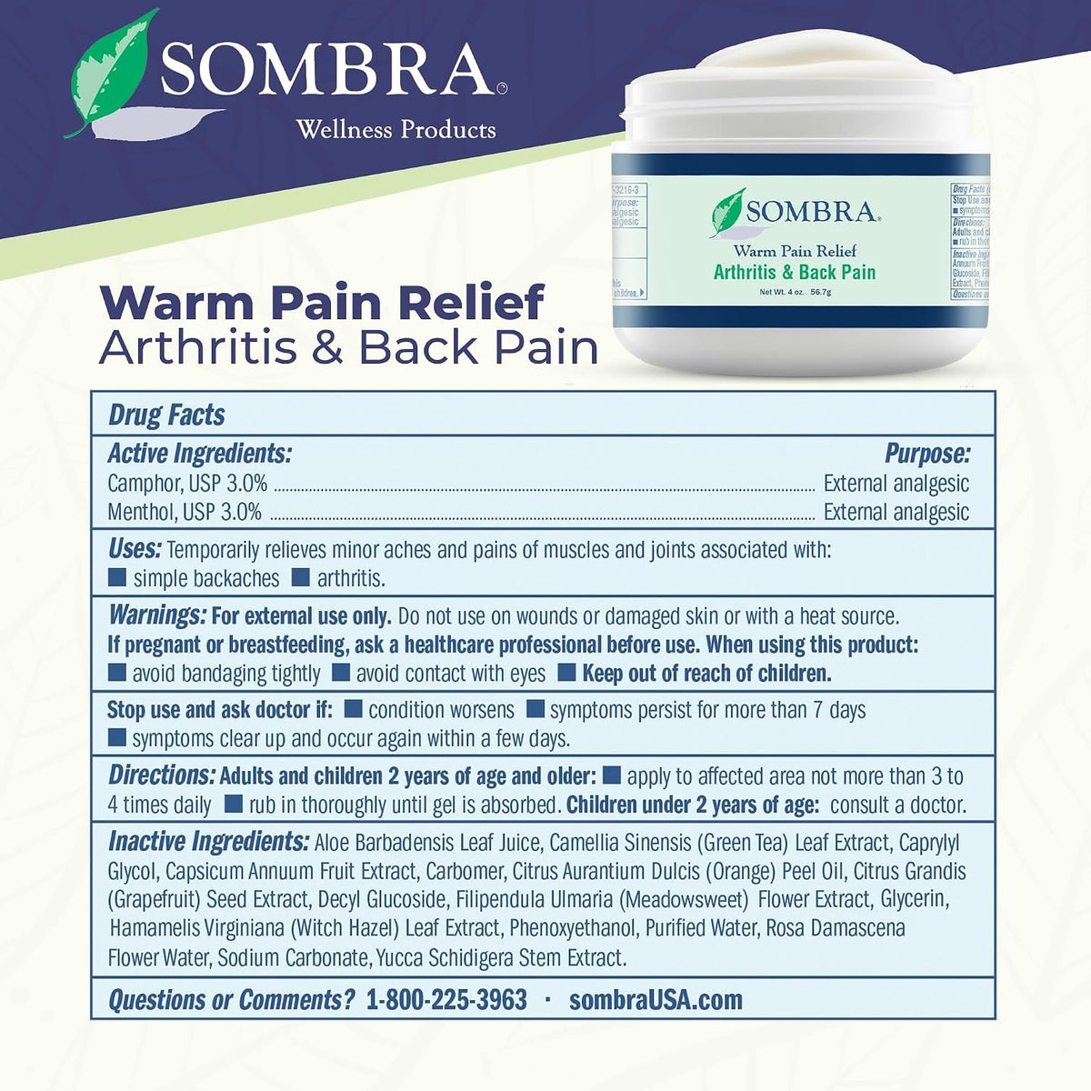 Sombra Warm Pain Relief 8 oz Jar for Arthritis, Back Pain & Pre-Exercise | For Arthritis Chronic Pain Pre-Workout Rub Vegan Formula Free of Artificial Fragrances, Dyes, NSAIDs, Wax, Petroleum, Alcohol