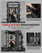 Mikolo Smith Machine with Weight Stack, Power Cage Home Gym System with LAT Pulldown & Cable Crossover, Multi-Functional Trainer with Dual Pulley System, Includes 10+ Free Attachments