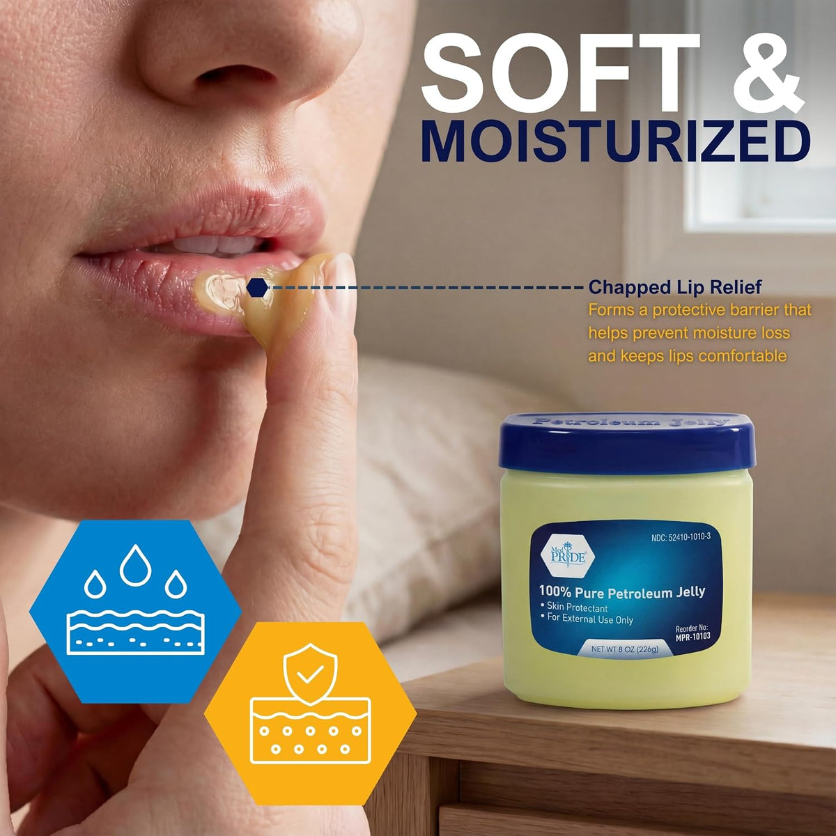 MED PRIDE 100% Pure White Petroleum Jelly, Skin Protectant, 8 oz, Unscented