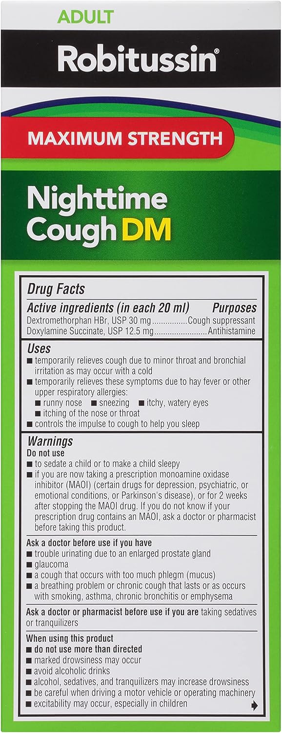 Robitussin Maximum Strength Nighttime Cough DM, Cough Medicine for Adults, Berry Flavor - 8 Fl Oz