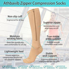 Athbavib 2 Pairs Zipper Compression Socks, 15-20 mmHg Closed Toe Compression Stocking with Zipper for Women and Men