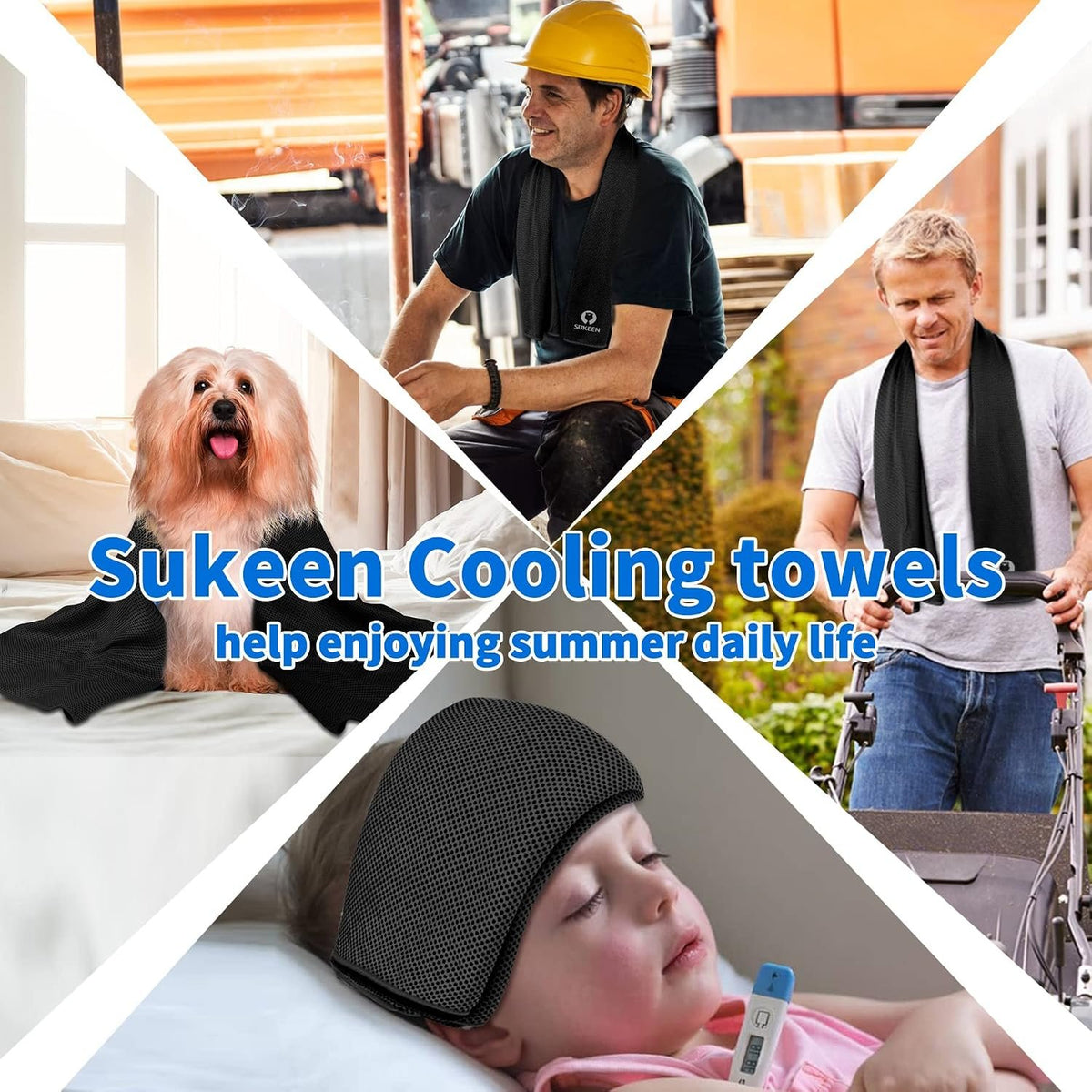 Sukeen 4 Pack Cooling Towels (40"x12") for Neck and Face Instant Cooling | Stay Cool in Hot Weather,Versatility,Soft,Breathable,Durability for Sports,Outdoor activities,Summer works in heat