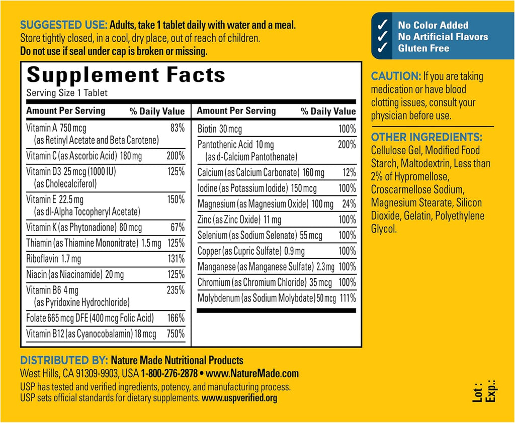 Nature Made Multivitamin for Him, Mens Multivitamin, 90 Tablets | Mens Multivitamins with No Iron for Daily Nutritional Support, Nature Made Multi Mens Vitamins & Minerals, 90 Day Supply