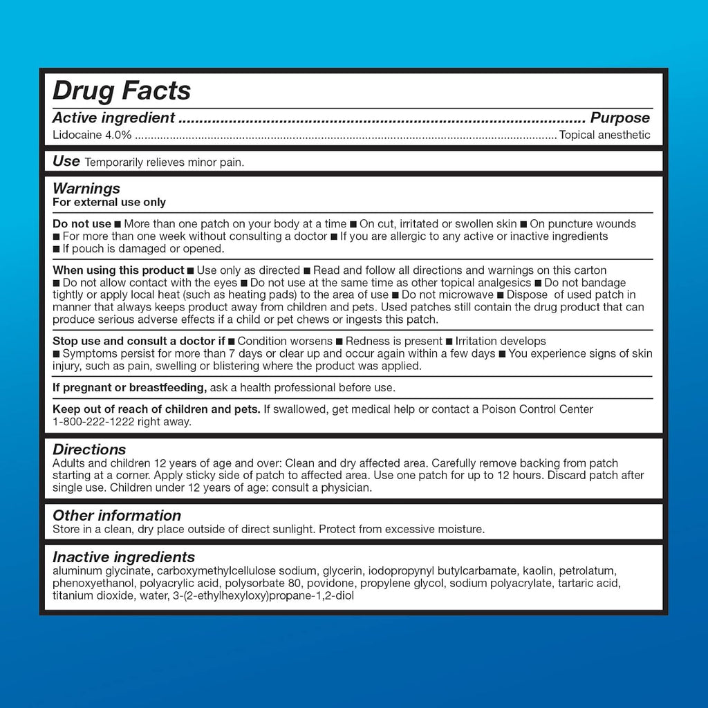 Amazon Basic Care Maximum Strength OTC Pain Relief , 4% Lidocaine Patch, 3.9” x 5.5”, 15-Count Box (Previously HealthWise)