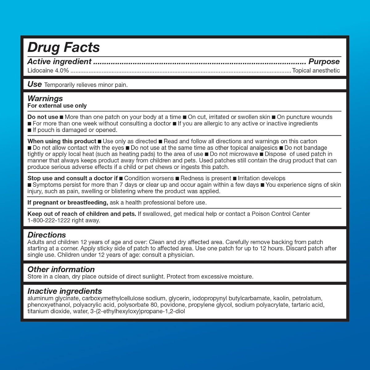 Amazon Basic Care Maximum Strength OTC Pain Relief , 4% Lidocaine Patch, 3.9” x 5.5”, 15-Count Box (Previously HealthWise)