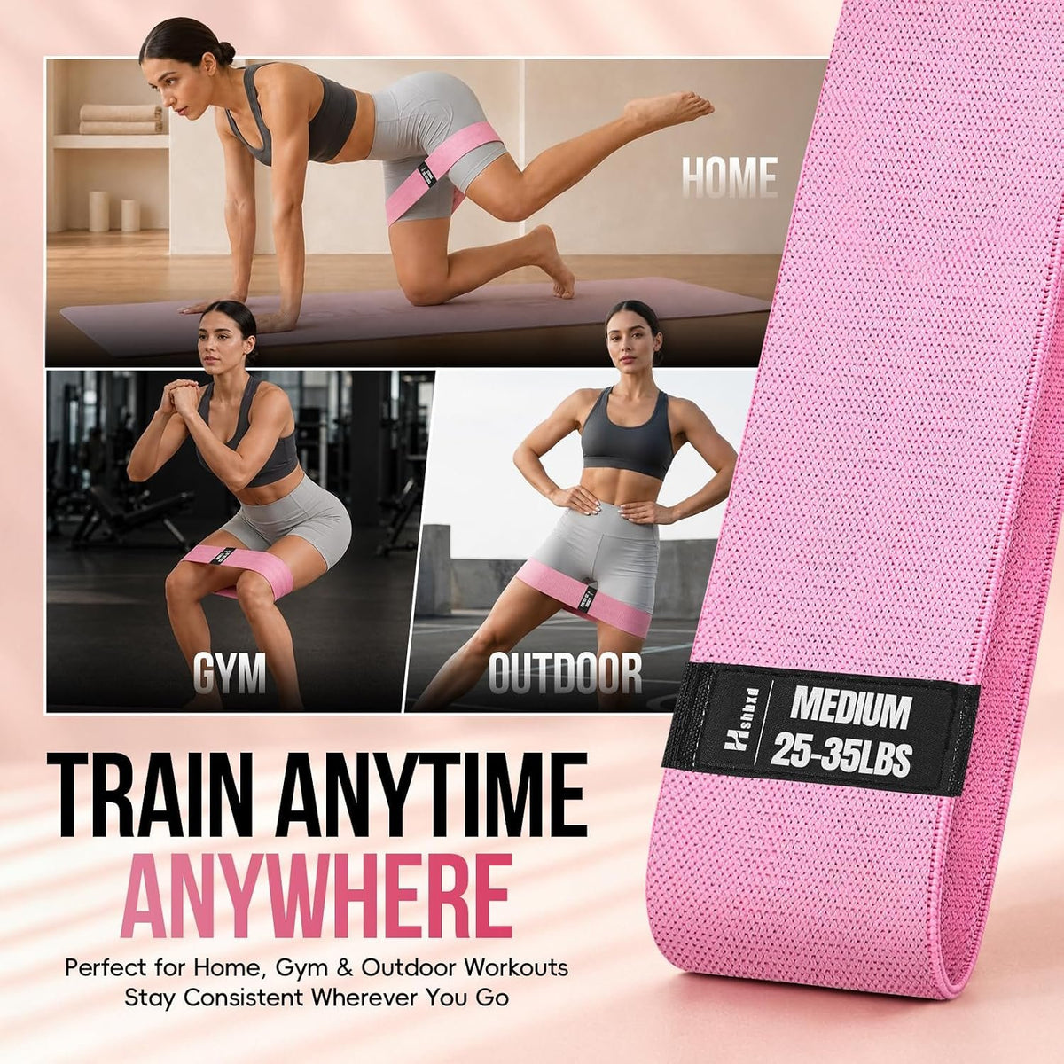 Fabric Resistance Band Set with Exercise Guide, 3 Levels for Hip and Glute | For women and men; 3 resistance levels with an exercise guide for legs, squats, yoga, fitness, and physical therapy