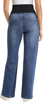 V VOCNI Women's Maternity Jeans Straight Leg Stretchy Pregnancy Jeans Wide Leg Denim Work Pants