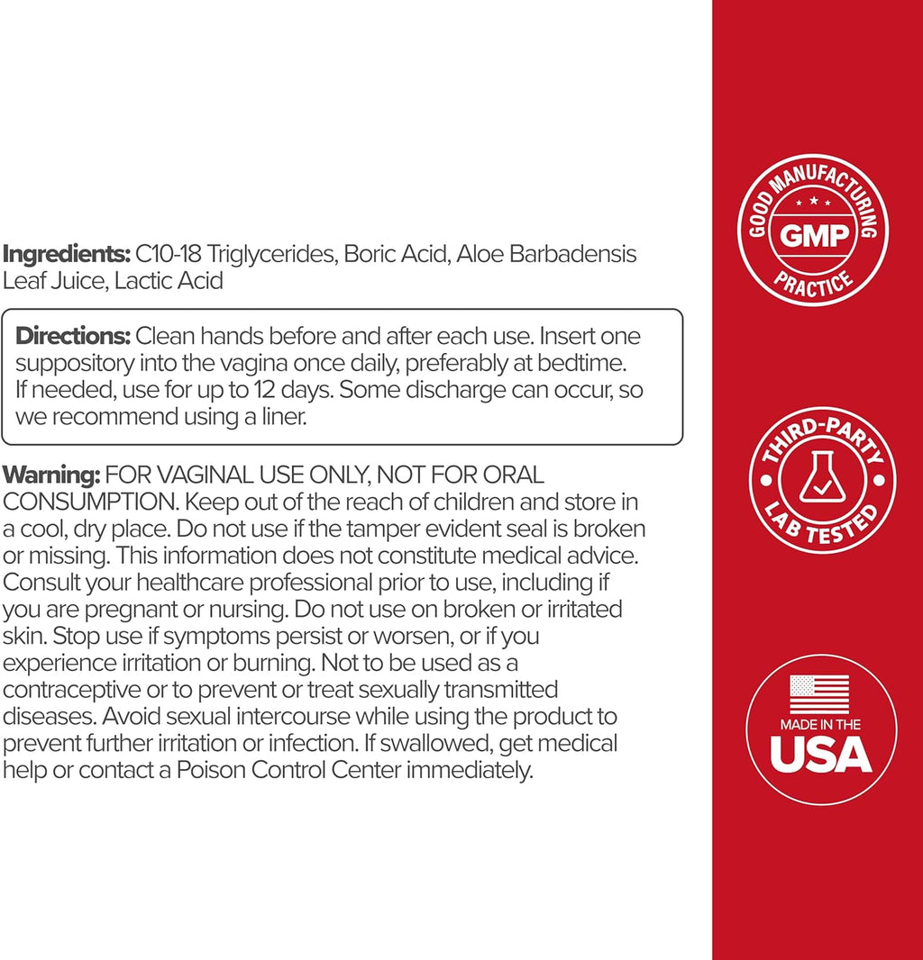 O Positiv URO Boric Acid Vaginal Suppository – with Lactic Acid, and Aloe for Fast Relief and Vaginal Odor Control – Vegan, Free from Parabens, Dyes, and Fragrances – 12 Count (Pack of 1)