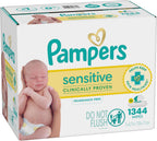 Pampers Sensitive Baby Wipes, Clinically Proven, Fragrance Free, Unscented, Water Based, Hypoallergenic, Multi-Use, Hand Wipes 1344 Wipes Total (24X Flip-Top Packs) [Packaging May Vary]