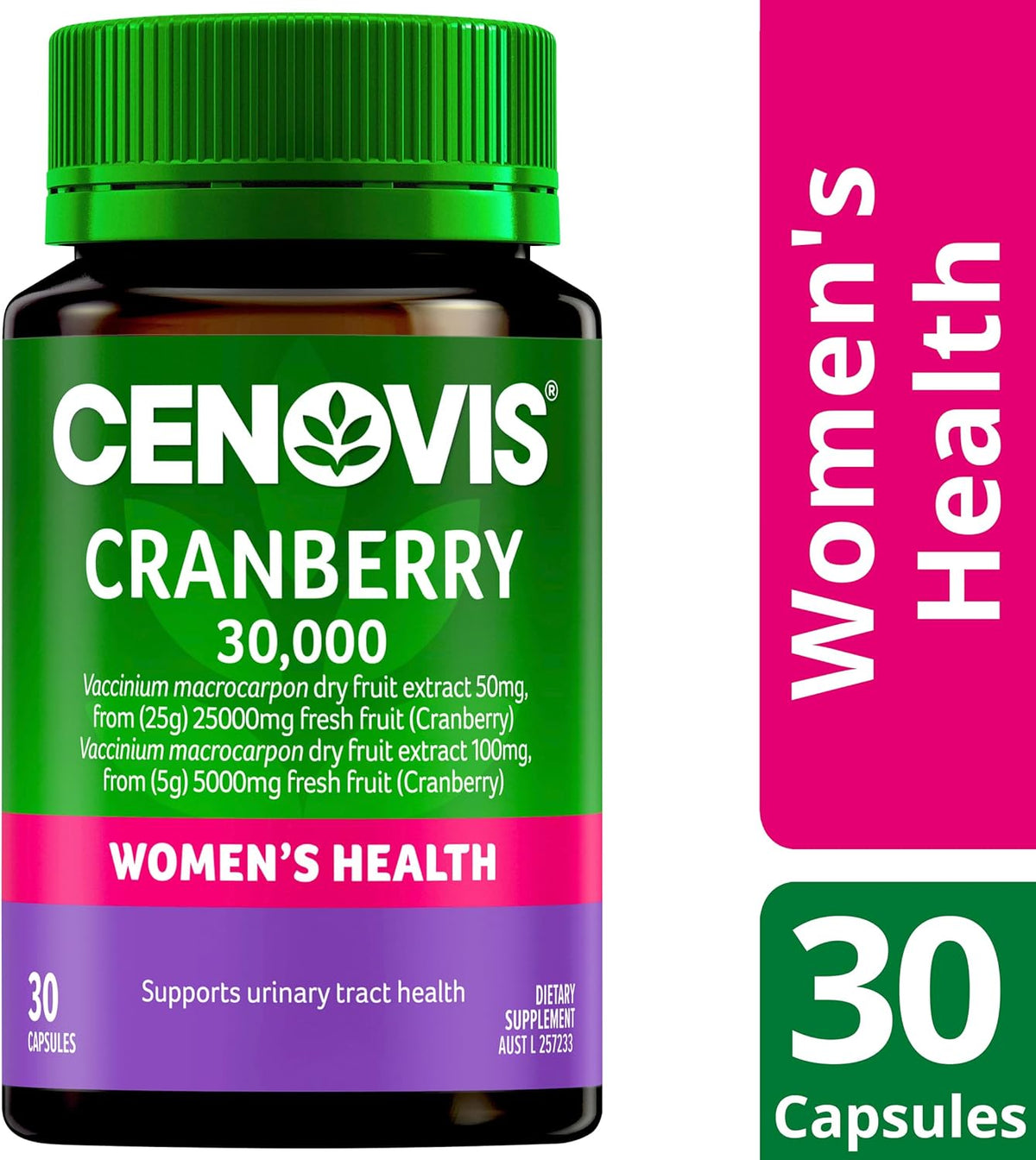 Cenovis Cranberry 30,000 30 Capsules - Maintains Urinary Tract Health - Helps Reduce Occurrence of Medically Diagnosed Cystitis - Supports General Wellbeing