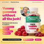 Physician's CHOICE Fiber Gummies for GLP-1 Support - No Sugar Added & Vegan - Raspberry Lemon - Natural Chicory Root Prebiotic Fiber Gummy - Digestive Health & Regularity for Women & Men - 60CT