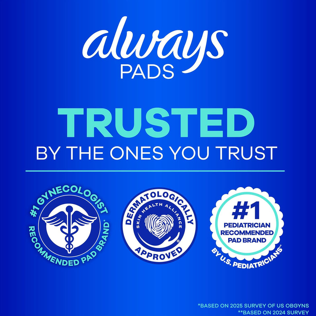 Always Ultra Thin Feminine Pads with Wings for Women, Size 2, Long Super Absorbency, Unscented, Up to 100% Leak-Free Protection, 58 Count