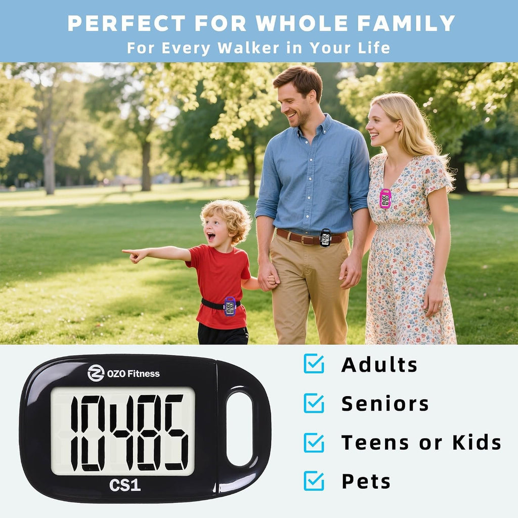Clip-on 3D Pedometer for Walking Steps Counter with Lanyard, Simple Exercise Tracker for Women and Seniors with Large Accurate Digital Display, Portable Minimalist Sports Monitor