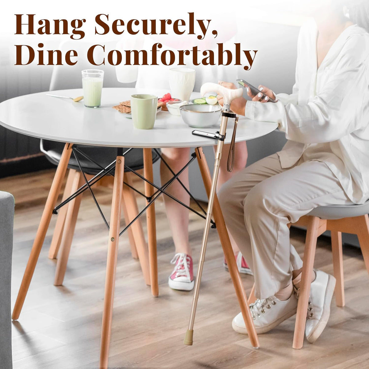 Walking Cane Holder, Smart Reflective Cane Holder Clip for Table, Walking Stick Accessories for Senior, Portable, Foldable, and Convenient
