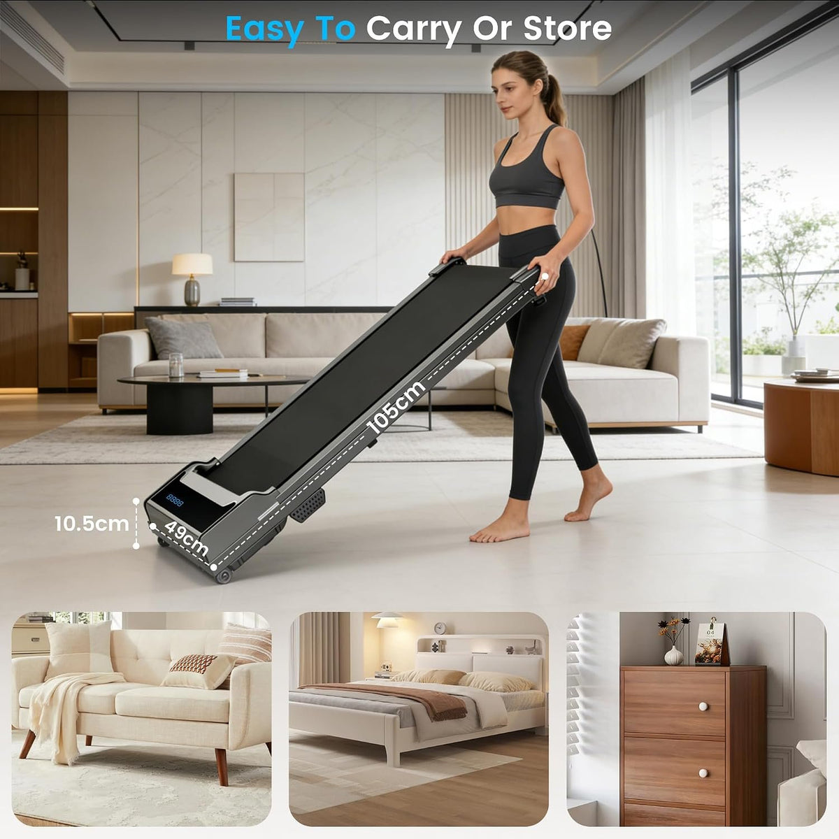 Walking Pad Treadmill for Home - Under Desk Walking and Running with Remote Control Portable Electric Machine Adjustable Slim Compact with 0.6-4.0MPH Modes Max up 265 Lbs for Home Office