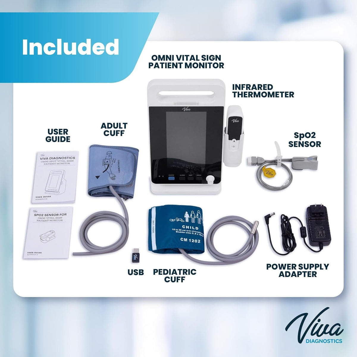 VivaDiagnostic Omni Portable Vital Signs Monitor, Monitor de Signos Vitales para Humanos with Thermometer
