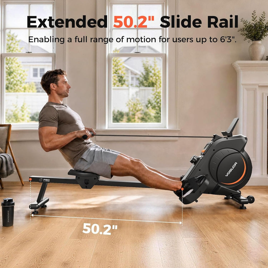 YOSUDA Rowing Machine for Home, Magnetic Rower Machine for Beginners to Athletes, Use with Resistance Adjustment Function, Bluetooth, App Supported, LCD Monitor, and Comfortable Seat Cushion