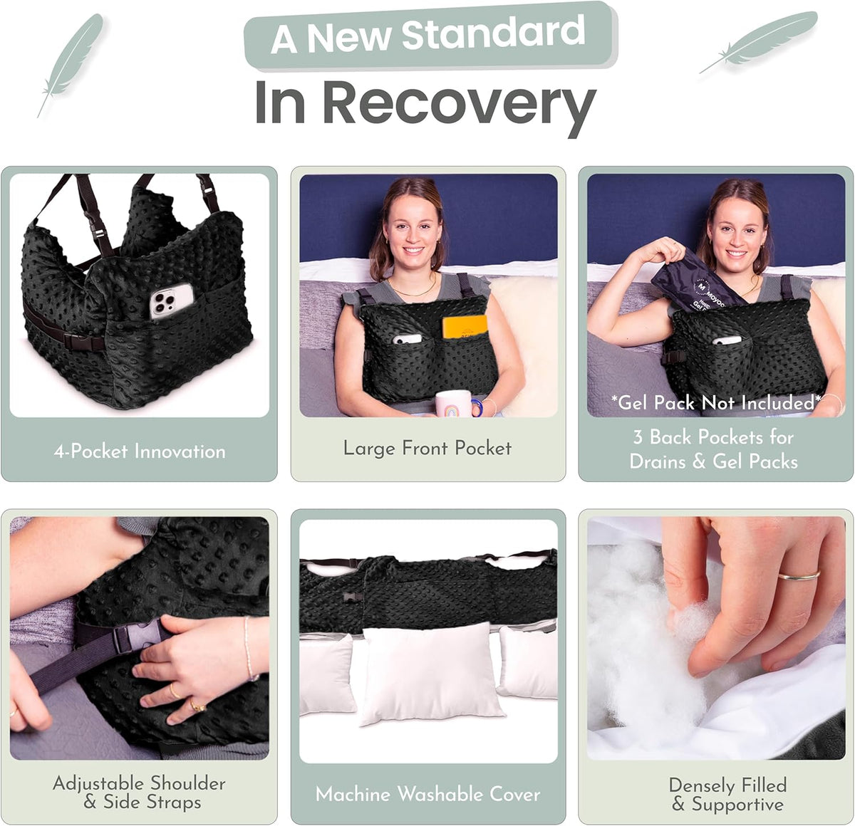 MOYOAMA Post Mastectomy Pillow - Recovery After Breast Cancer Surgery, Breast Augmentation - Lightweight Post Surgery Pillow with 4 Built-in Pockets to Support Healing - Breast Cancer Gifts for Women