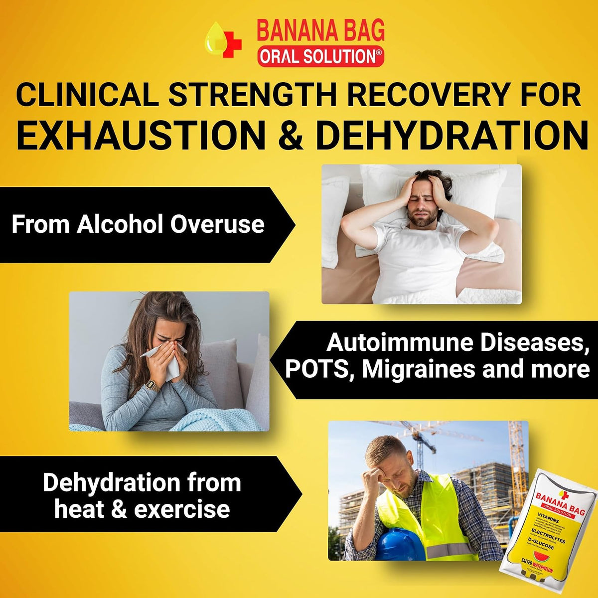 Banana Bag Electrolytes Vitamin Powder Drink Mix, Salted Watermelon 5 Pk
